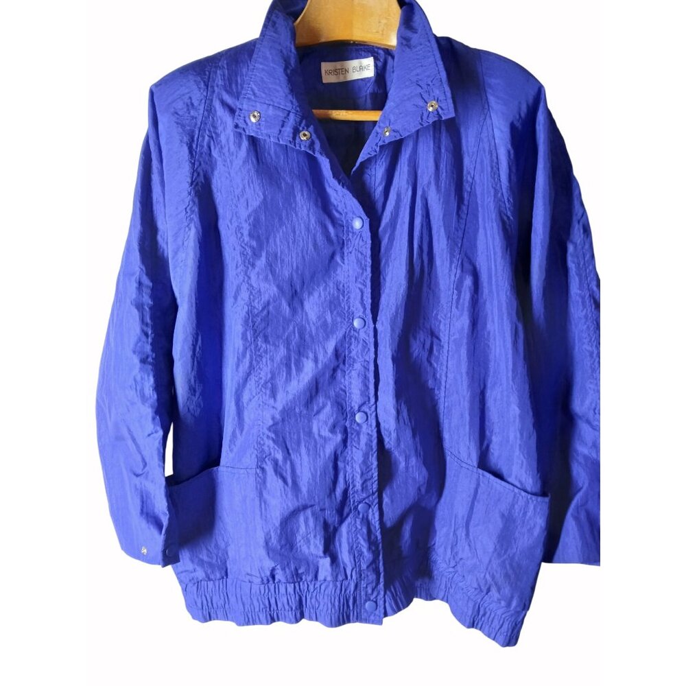 Vintage KRISTEN BLAKE Womens Blue Parachute Windbreaker Size M Jacket 80s Retro